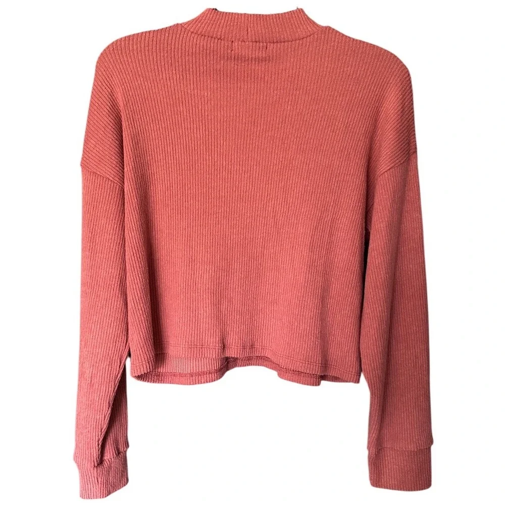 Popular 21 Chic Minimalist Ribbed Mock Neck Sweater Pullover Top Pink Size Small